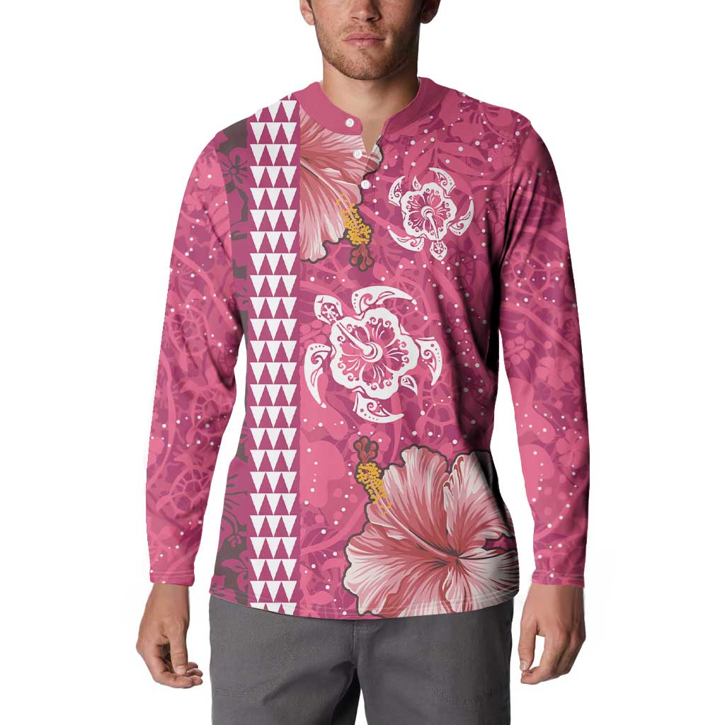 Pink Hibiscus Turle Button Sweatshirt Hawaiian Style Tribal Tapa Pattern