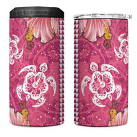 Pink Hibiscus Turle 4 in 1 Can Cooler Tumbler Hawaiian Style Tribal Tapa Pattern