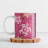 Pink Hibiscus Turle Ceramic Mug Hawaiian Style Tribal Tapa Pattern - Polynesian Pride