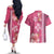 Pink Hibiscus Turle Couples Matching Off The Shoulder Long Sleeve Dress and Hawaiian Shirt Hawaiian Style Tribal Tapa Pattern
