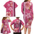 Pink Hibiscus Turle Family Matching Long Sleeve Bodycon Dress and Hawaiian Shirt Hawaiian Style Tribal Tapa Pattern