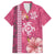 Pink Hibiscus Turle Family Matching Off Shoulder Short Dress and Hawaiian Shirt Hawaiian Style Tribal Tapa Pattern
