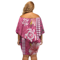 Pink Hibiscus Turle Family Matching Off Shoulder Short Dress and Hawaiian Shirt Hawaiian Style Tribal Tapa Pattern
