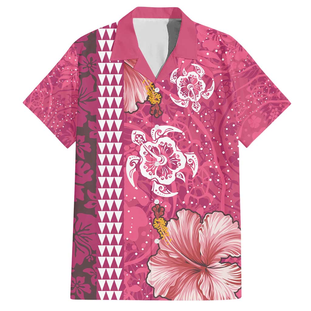 Pink Hibiscus Turle Family Matching Short Sleeve Bodycon Dress and Hawaiian Shirt Hawaiian Style Tribal Tapa Pattern LT9 Dad's Shirt - Short Sleeve Pink - Polynesian Pride