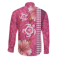Pink Hibiscus Turle Family Matching Short Sleeve Bodycon Dress and Hawaiian Shirt Hawaiian Style Tribal Tapa Pattern LT9 - Polynesian Pride