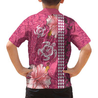 Pink Hibiscus Turle Family Matching Summer Maxi Dress and Hawaiian Shirt Hawaiian Style Tribal Tapa Pattern