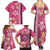 Pink Hibiscus Turle Family Matching Summer Maxi Dress and Hawaiian Shirt Hawaiian Style Tribal Tapa Pattern