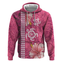 Pink Hibiscus Turle Hoodie Hawaiian Style Tribal Tapa Pattern