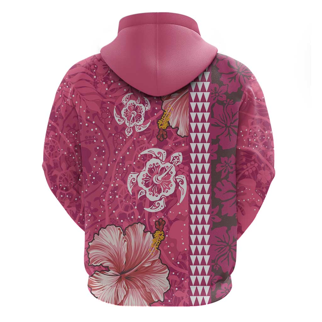 Pink Hibiscus Turle Hoodie Hawaiian Style Tribal Tapa Pattern