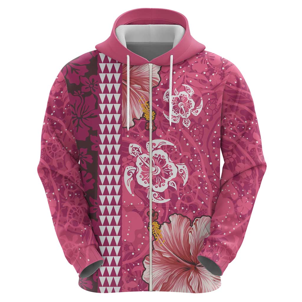 Pink Hibiscus Turle Hoodie Hawaiian Style Tribal Tapa Pattern