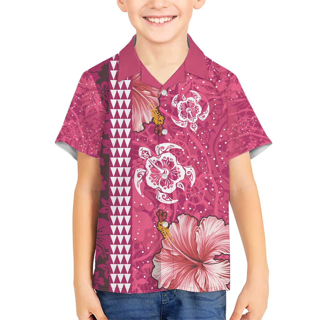 Pink Hibiscus Turle Kid Hawaiian Shirt Hawaiian Style Tribal Tapa Pattern LT9 Kid Pink - Polynesian Pride