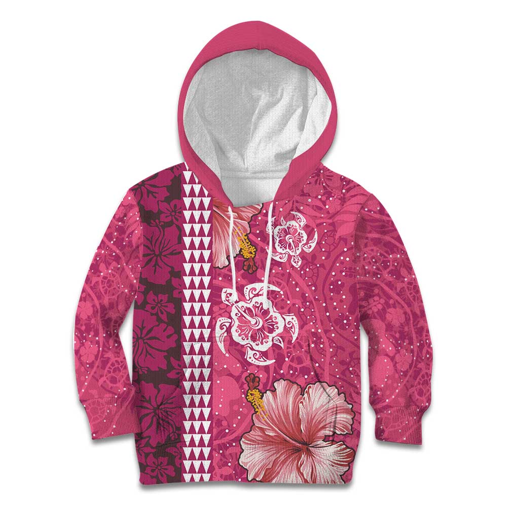 Pink Hibiscus Turle Kid Hoodie Hawaiian Style Tribal Tapa Pattern