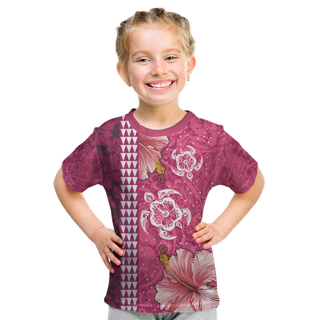 Pink Hibiscus Turle Kid T Shirt Hawaiian Style Tribal Tapa Pattern LT9 Pink - Polynesian Pride
