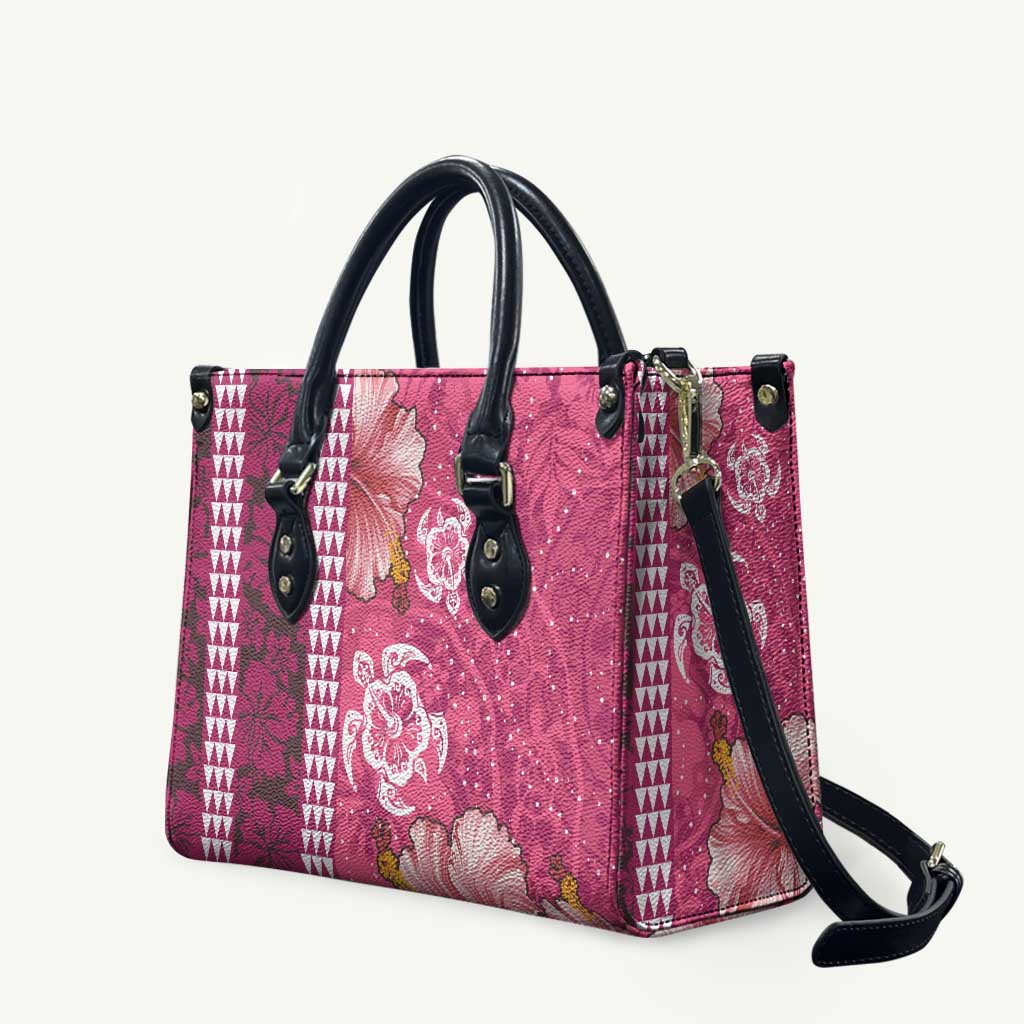 Pink Hibiscus Turle Leather Bag Hawaiian Style Tribal Tapa Pattern - Polynesian Pride