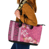 Pink Hibiscus Turle Leather Tote Bag Hawaiian Style Tribal Tapa Pattern