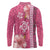 Pink Hibiscus Turle Long Sleeve Polo Shirt Hawaiian Style Tribal Tapa Pattern