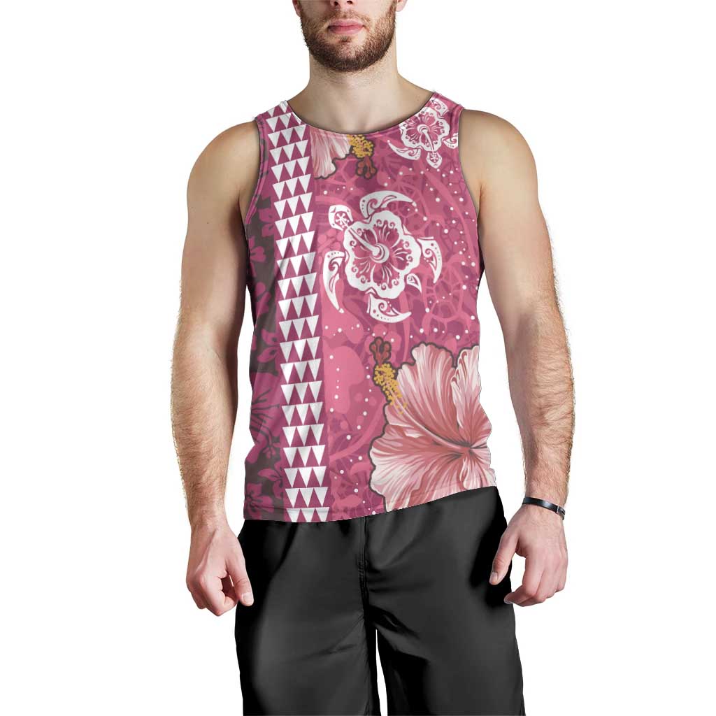 Pink Hibiscus Turle Men Tank Top Hawaiian Style Tribal Tapa Pattern