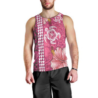 Pink Hibiscus Turle Men Tank Top Hawaiian Style Tribal Tapa Pattern