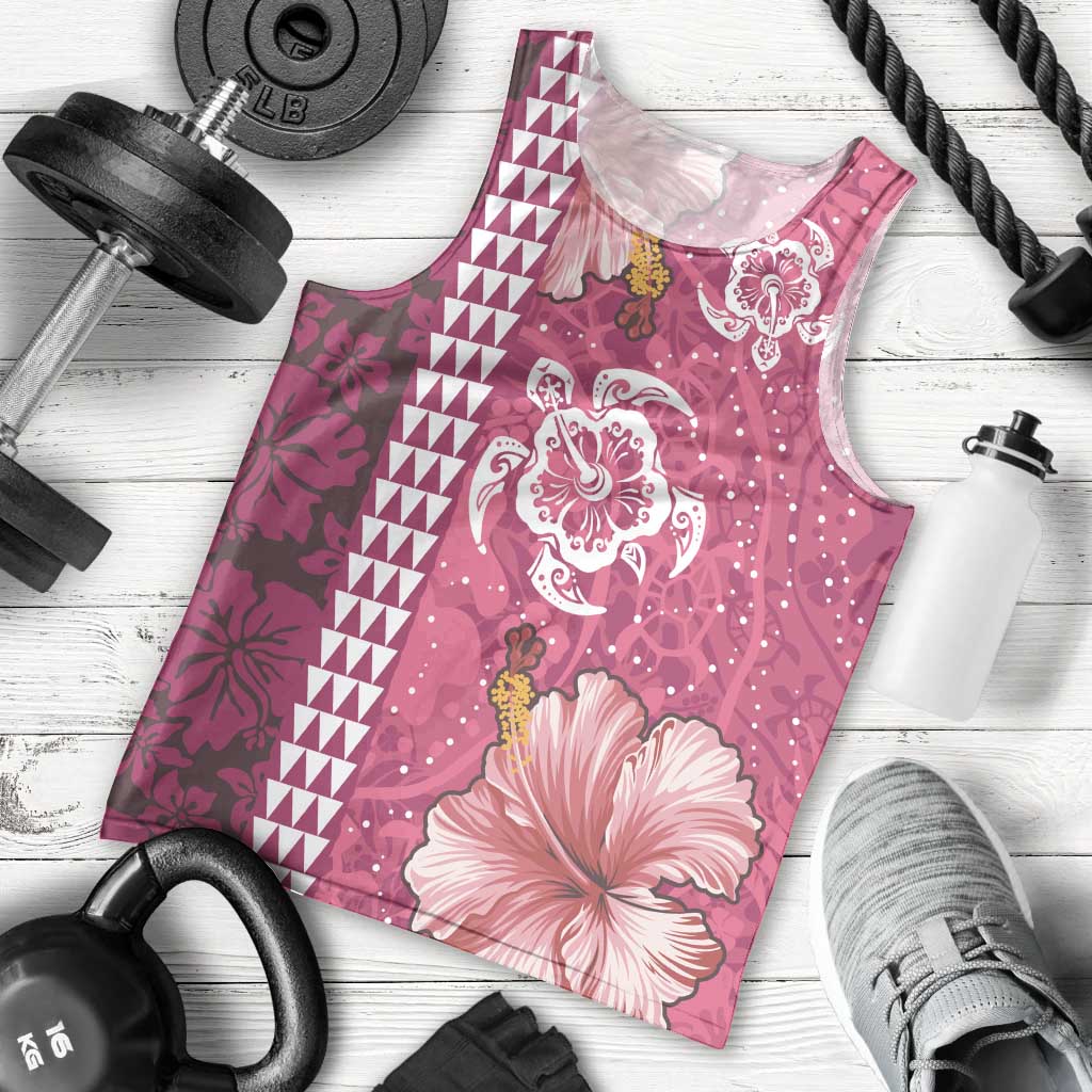 Pink Hibiscus Turle Men Tank Top Hawaiian Style Tribal Tapa Pattern