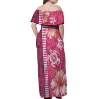 Pink Hibiscus Turle Off Shoulder Maxi Dress Hawaiian Style Tribal Tapa Pattern LT9 - Polynesian Pride