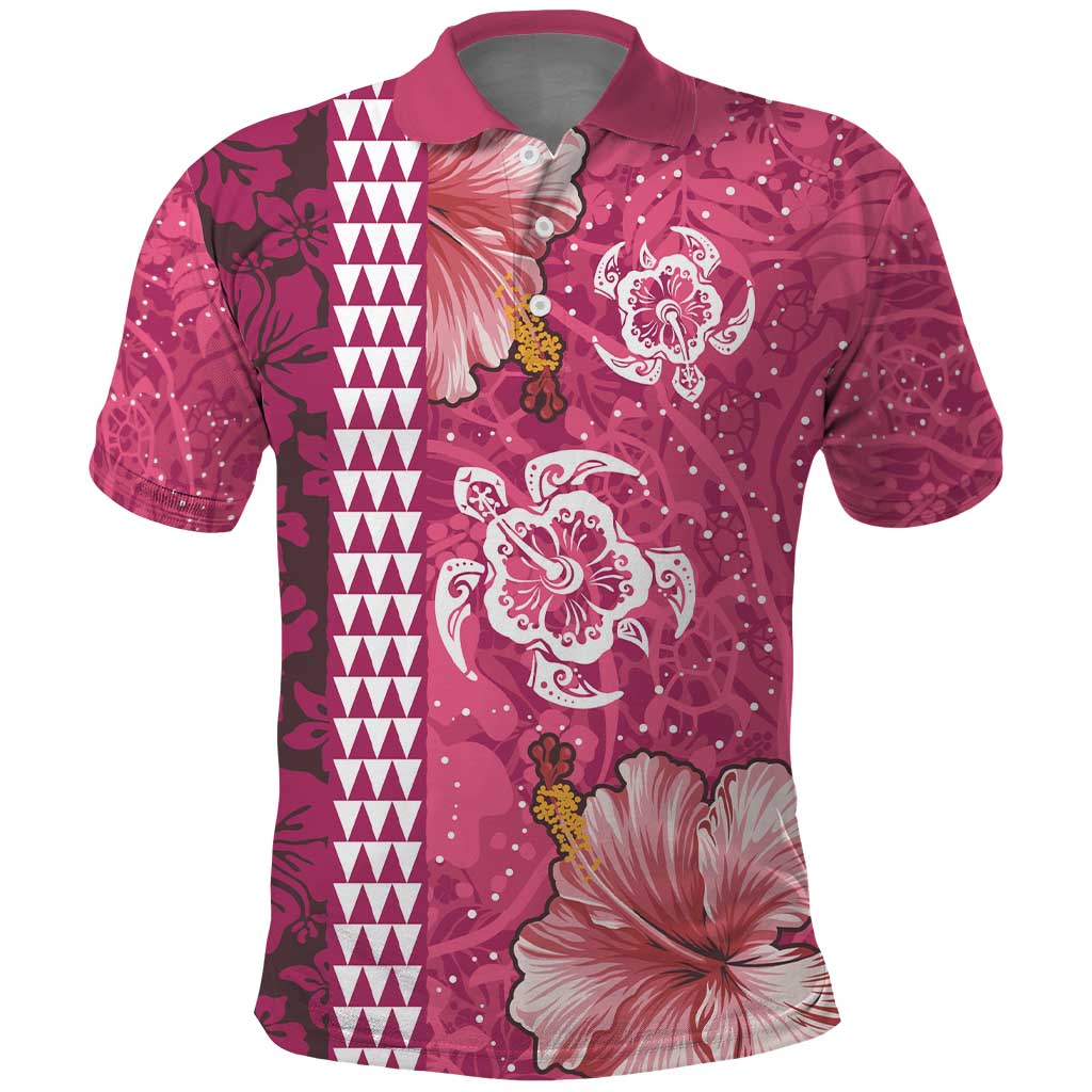 Pink Hibiscus Turle Polo Shirt Hawaiian Style Tribal Tapa Pattern