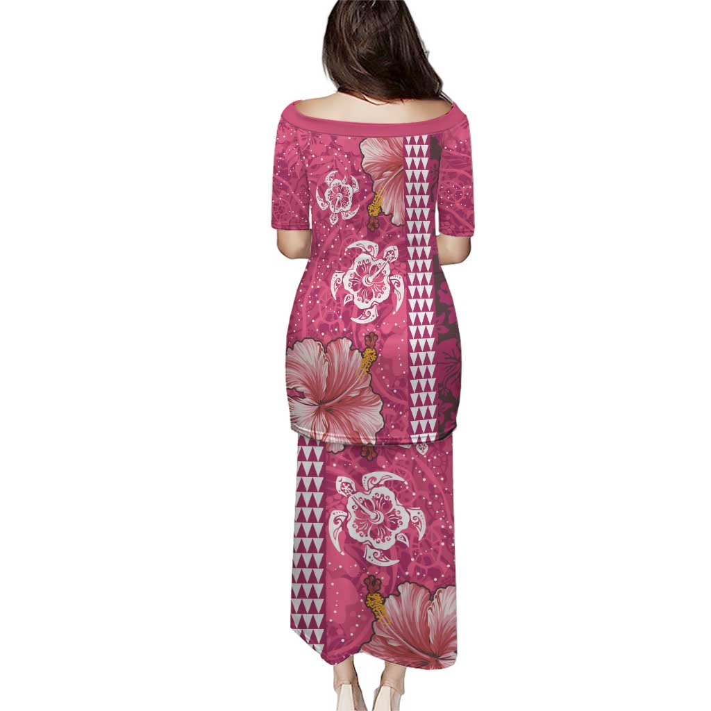 Pink Hibiscus Turle Puletasi Hawaiian Style Tribal Tapa Pattern
