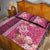 Pink Hibiscus Turle Quilt Bed Set Hawaiian Style Tribal Tapa Pattern