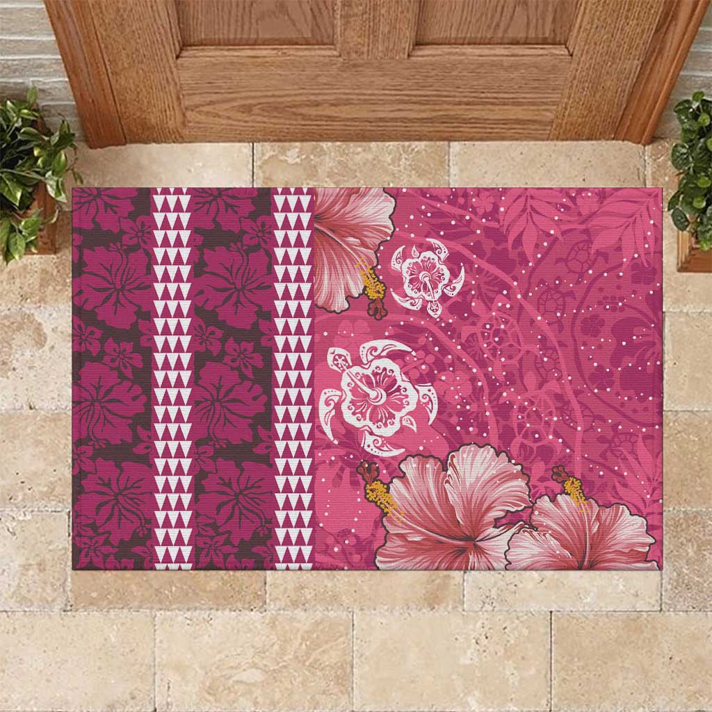 Pink Hibiscus Turle Rubber Doormat Hawaiian Style Tribal Tapa Pattern LT9 Pink - Polynesian Pride