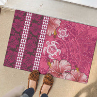 Pink Hibiscus Turle Rubber Doormat Hawaiian Style Tribal Tapa Pattern
