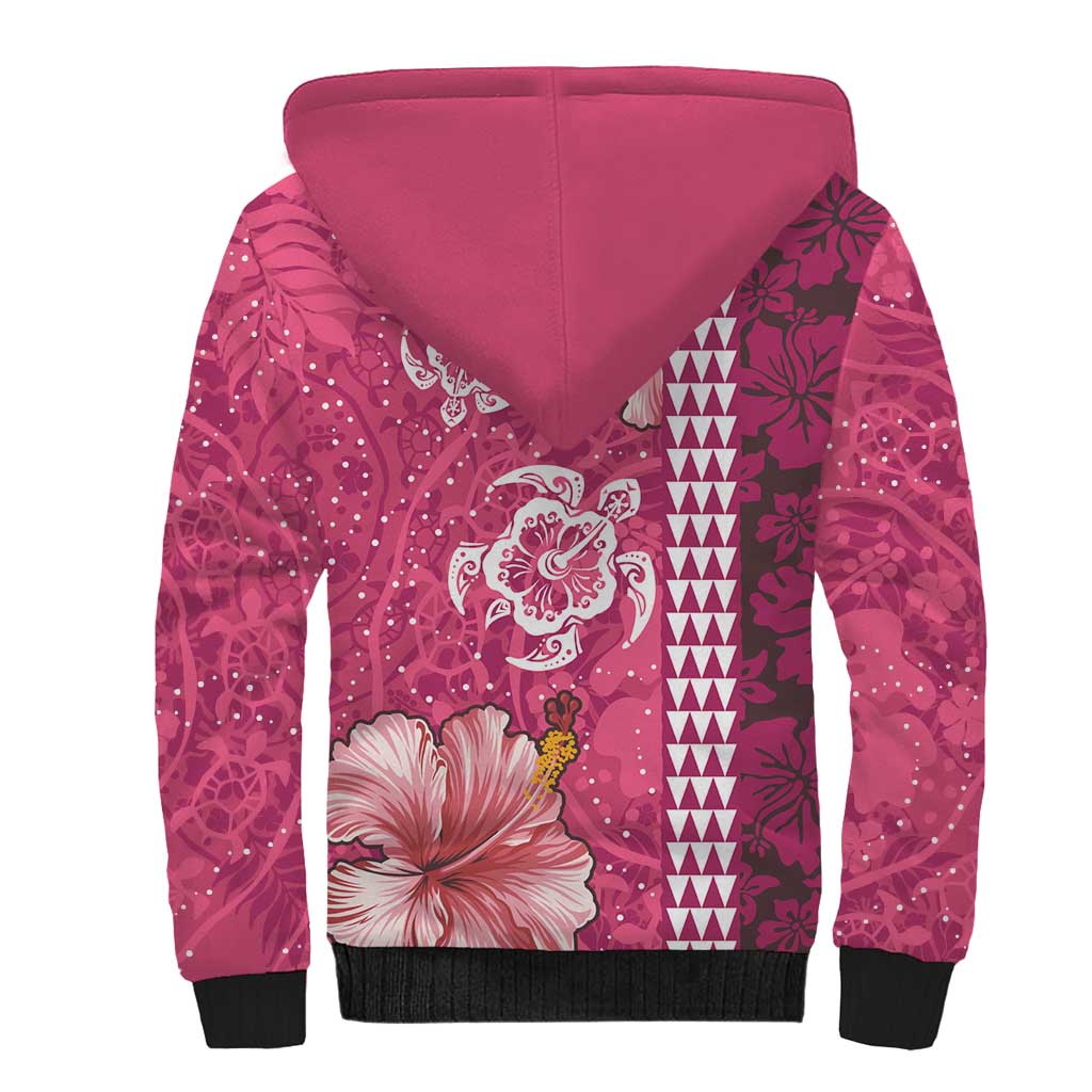 Pink Hibiscus Turle Sherpa Hoodie Hawaiian Style Tribal Tapa Pattern LT9 - Polynesian Pride