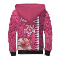 Pink Hibiscus Turle Sherpa Hoodie Hawaiian Style Tribal Tapa Pattern LT9 - Polynesian Pride