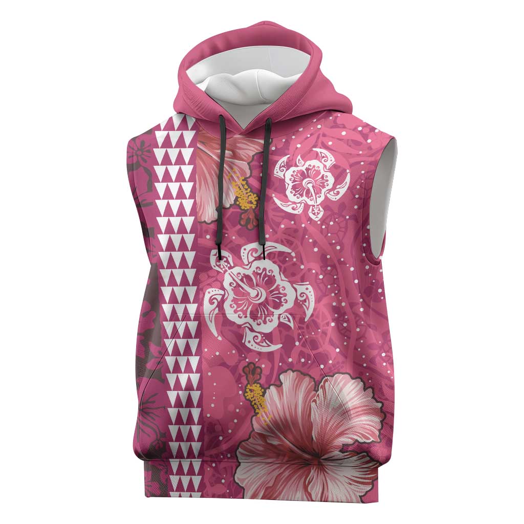 Pink Hibiscus Turle Sleeveless Hoodie Hawaiian Style Tribal Tapa Pattern - Polynesian Pride
