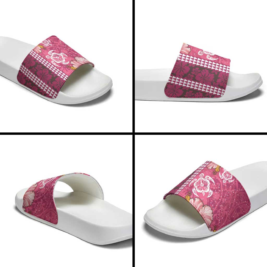 Pink Hibiscus Turle Slide Sandals Hawaiian Style Tribal Tapa Pattern - Polynesian Pride