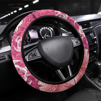 Pink Hibiscus Turle Steering Wheel Cover Hawaiian Style Tribal Tapa Pattern