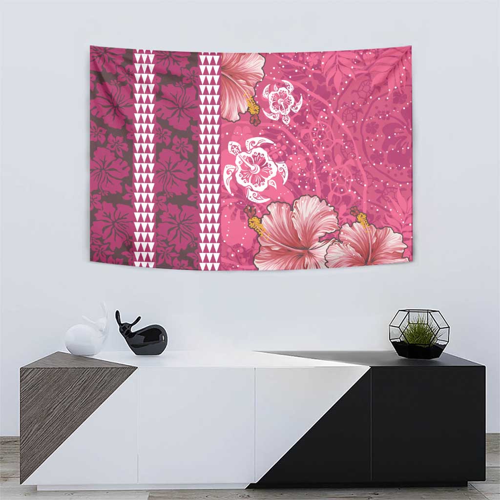 Pink Hibiscus Turle Tapestry Hawaiian Style Tribal Tapa Pattern