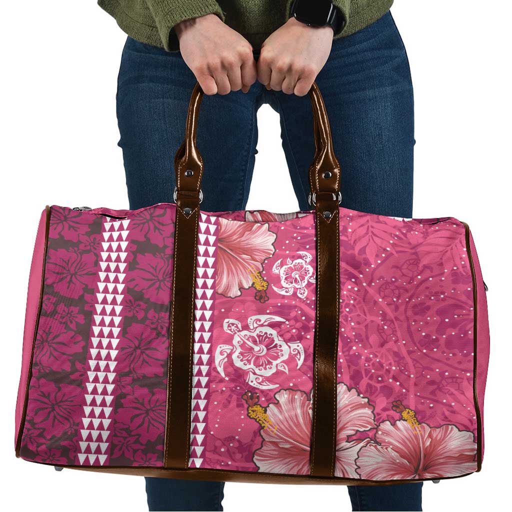 Pink Hibiscus Turle Travel Bag Hawaiian Style Tribal Tapa Pattern - Polynesian Pride