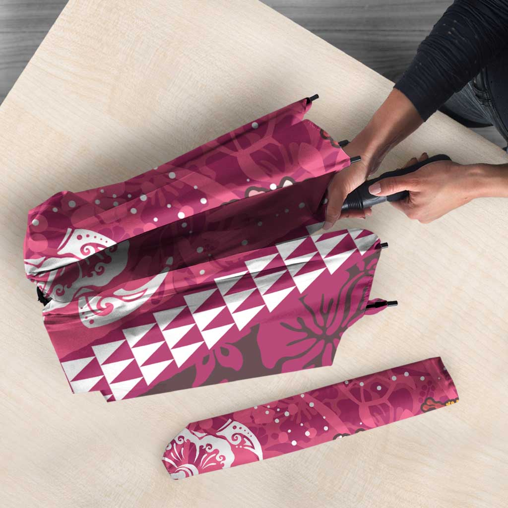 Pink Hibiscus Turle Umbrella Hawaiian Style Tribal Tapa Pattern - Polynesian Pride