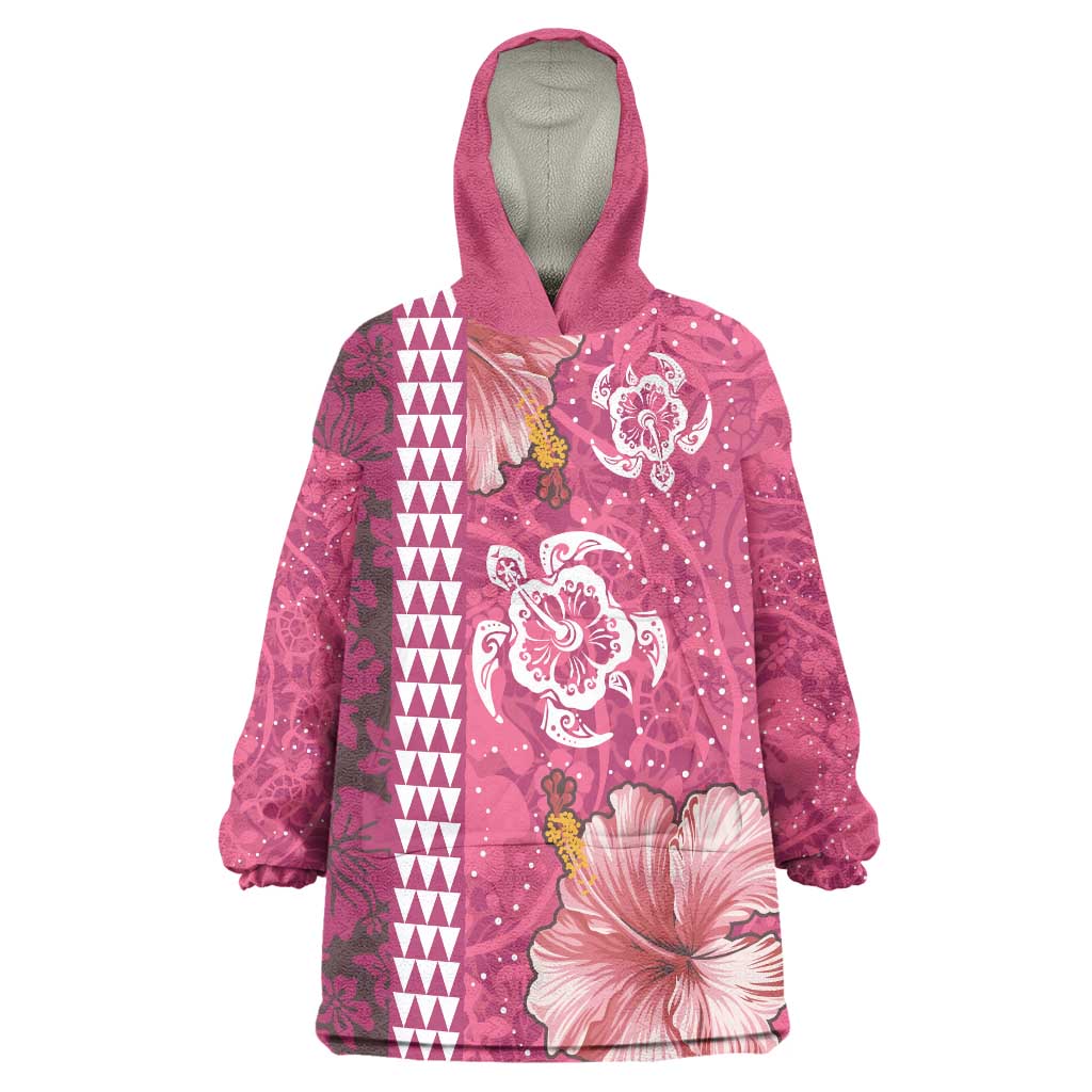 Pink Hibiscus Turle Wearable Blanket Hoodie Hawaiian Style Tribal Tapa Pattern LT9 One Size Pink - Polynesian Pride