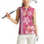 Pink Hibiscus Turle Women Sleeveless Polo Shirt Hawaiian Style Tribal Tapa Pattern
