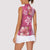 Pink Hibiscus Turle Women Sleeveless Polo Shirt Hawaiian Style Tribal Tapa Pattern