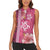Pink Hibiscus Turle Women Sleeveless Polo Shirt Hawaiian Style Tribal Tapa Pattern