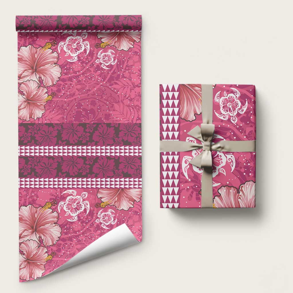 Pink Hibiscus Turle Wrapping Paper Hawaiian Style Tribal Tapa Pattern LT9 58" × 23" Pink - Polynesian Pride