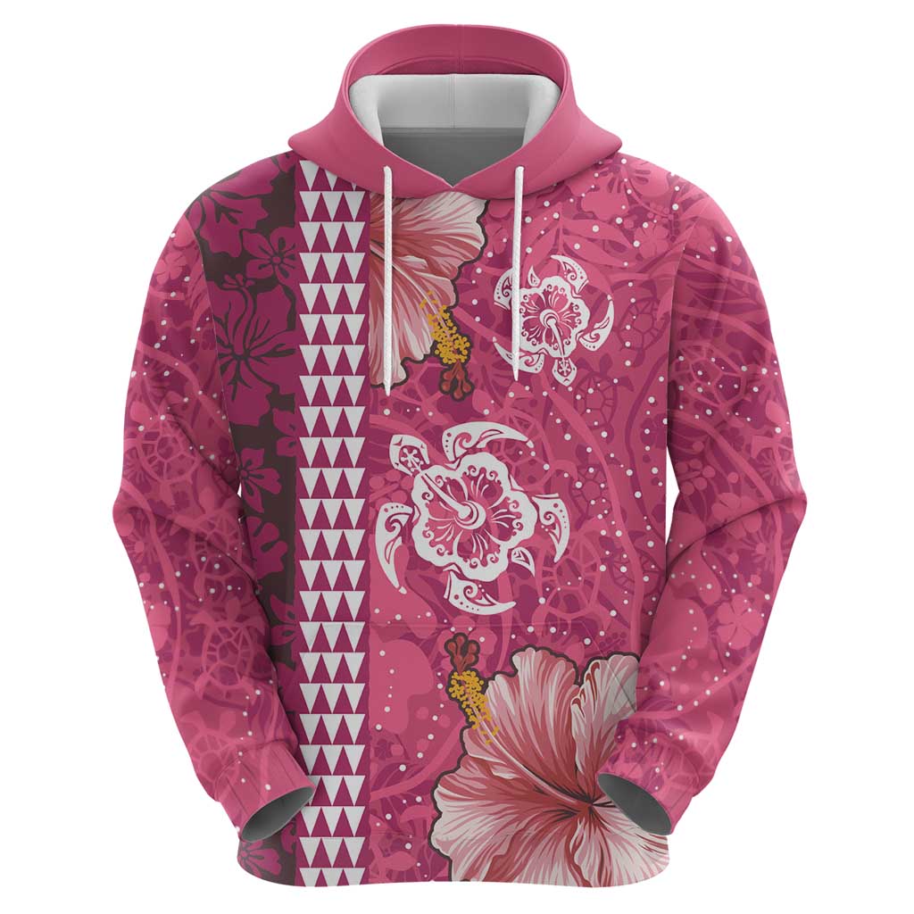 Pink Hibiscus Turle Zip Hoodie Hawaiian Style Tribal Tapa Pattern