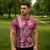 Pink Hibiscus Turle Zipper Polo Shirt Hawaiian Style Tribal Tapa Pattern - Polynesian Pride
