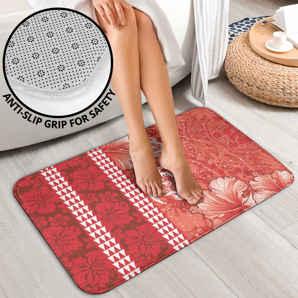 Red Hibiscus Turle Bathroom Set Hawaiian Style Tribal Tapa Pattern - Polynesian Pride