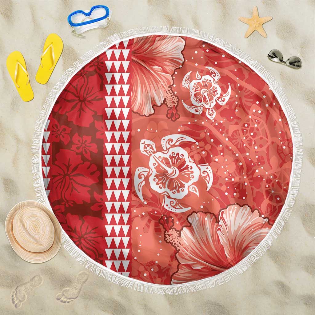 Red Hibiscus Turle Beach Blanket Hawaiian Style Tribal Tapa Pattern LT9 One Size 150cm Red - Polynesian Pride