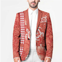 Red Hibiscus Turle Blazer Hawaiian Style Tribal Tapa Pattern - Polynesian Pride