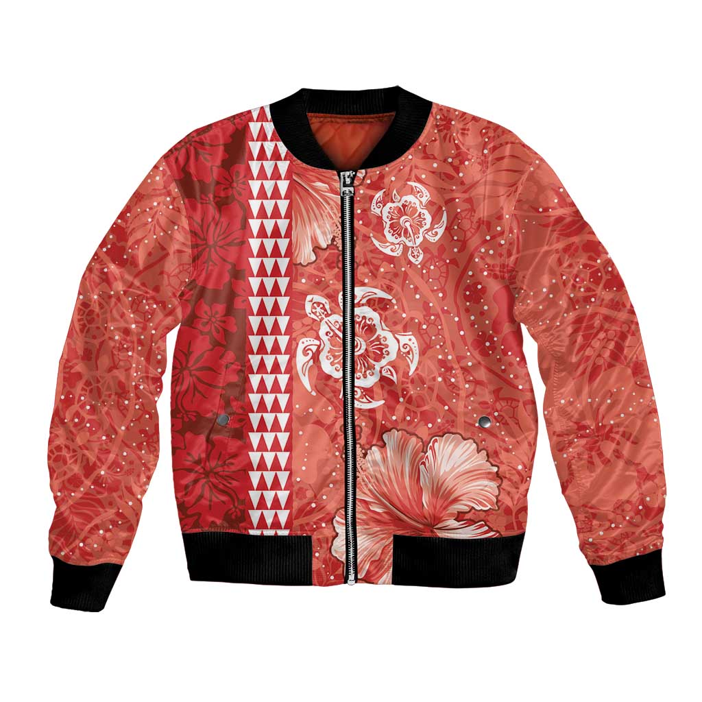 Red Hibiscus Turle Bomber Jacket Hawaiian Style Tribal Tapa Pattern LT9 Unisex Red - Polynesian Pride