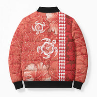 Red Hibiscus Turle Bomber Puffer Jacket Hawaiian Style Tribal Tapa Pattern - Polynesian Pride