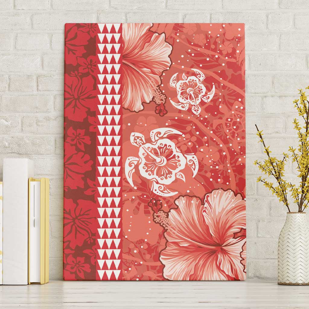 Red Hibiscus Turle Canvas Wall Art Hawaiian Style Tribal Tapa Pattern LT9 Without Frame Red - Polynesian Pride